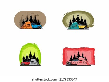 Night camping with car illustration design