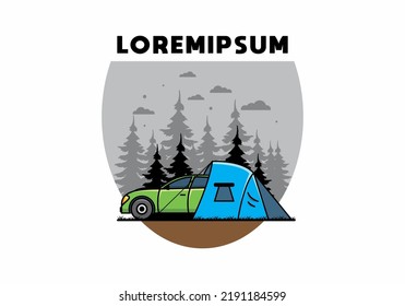 Night camping with car illustration design