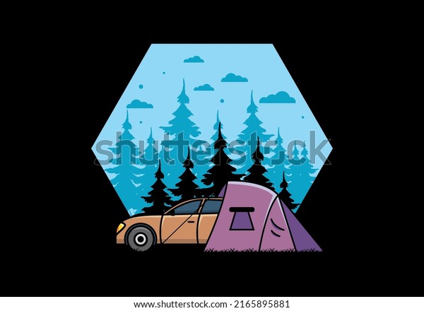 Night camping with\
car illustration design