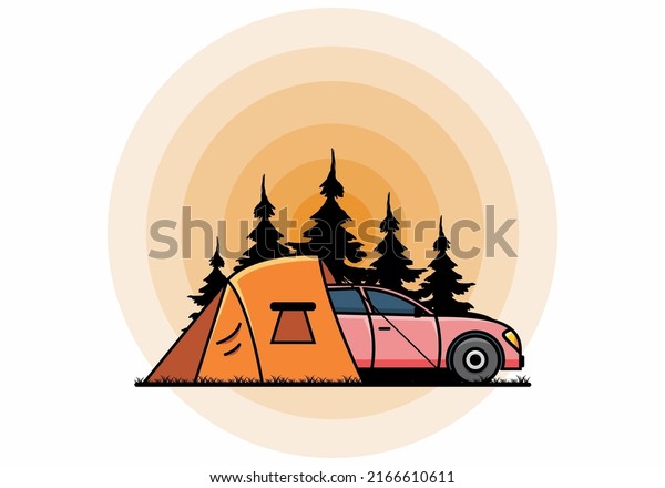 Night camping with\
car illustration design
