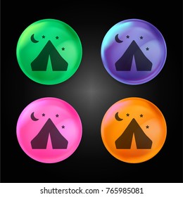 Night camping crystal ball design icon in green - blue - pink and orange.