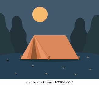 Night camping in the forest