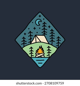 Diseño de camiseta de Arte vectorial de ilustración gráfica de camping nocturno