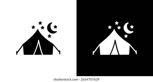 Icono de camping nocturno de un Vector de estilo plano
