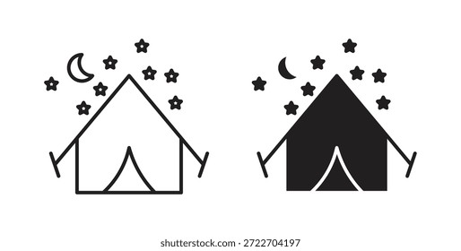 Ícone de acampamento noturno isolado vetor Ilustração. Pictograma vetorial para web e app