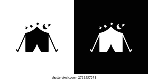 Ícone de acampamento noturno ilustração vetorial - ícones de vetor de estilo preto de alta qualidade