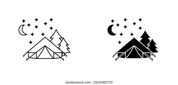 Night camping icons in outline and fill. vector illustration for ui.