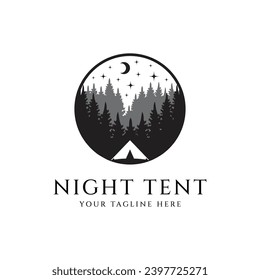 night camping logo vector illustration design, simple tent adventure template logo