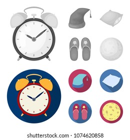 Night cap, pillow, slippers, moon. Rest and sleep set collection icons in monochrome,flat style vector symbol stock illustration web.