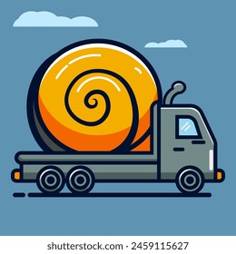 At night, a car resembling a snail is parked in a mysterious place, the truck looks like a strange vehicle.