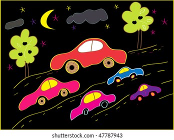 Night cars vector