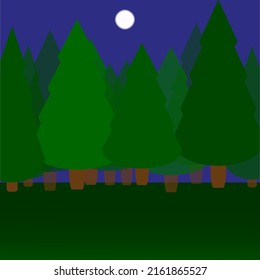 Night cartoon forest. Beautiful cartoon. Ui design concept. Seamless panorama. Vector illustration. Stock image. 