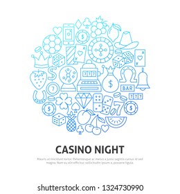 Night Casino Circle Concept.  Vector Illustration of Outline Design.