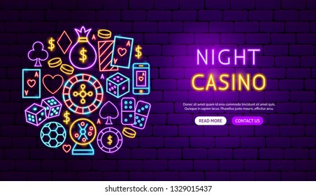 Night Casino Neon Banner Design. Vector Illustration of Game Promotion.