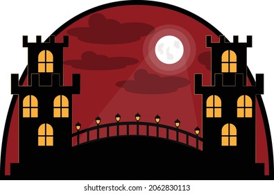 night castle with a bridge in the moonlight 