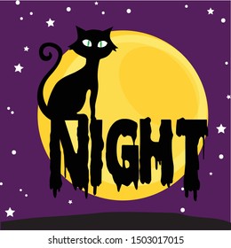 Night Cat Art, vector illustration