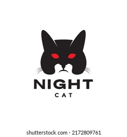 night cat fat black logo design vector graphic symbol icon illustration creative idea