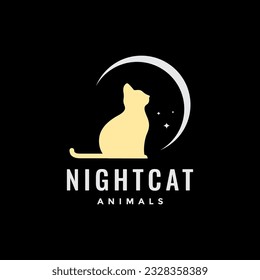 night cat pets crescent moon dream mascot modern logo icon vector illustration