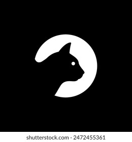 night cat cat shadow modern logo design vector