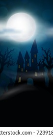 Night cemetery, crosses, tombstones and graves, vertical banner. Colorful scary Halloween illustration. Vector