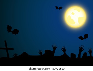 Night cemetery. Vector halloween background