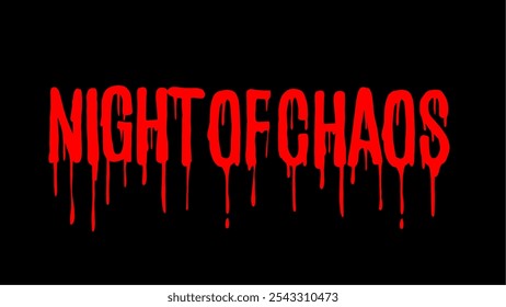 Noche de caos, tipografía Vector un efecto de sangre audaz, goteo, perfecto para temas de terror. Sus intensas letras rojas sobre un fondo oscuro evocan miedo y suspenso