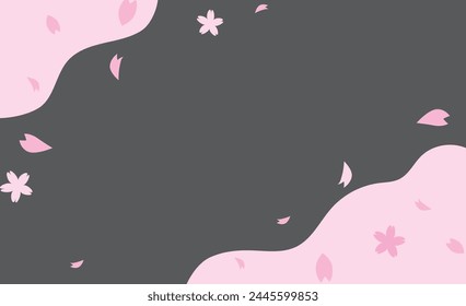 Night cherry blossom frame material with black background and cherry blossom petals