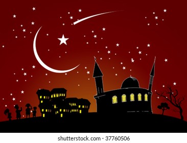 night, children and the mosque
