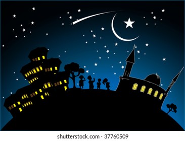 night, children and the mosque