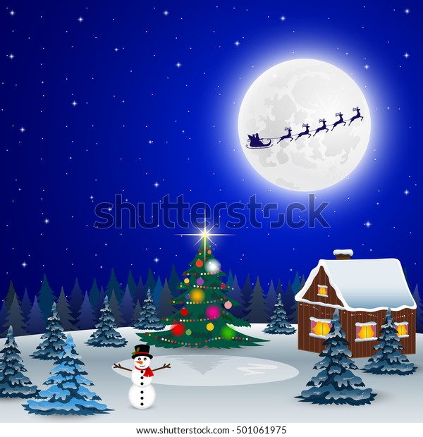 Night Christmas Forest Landscape Santa Claus Stock Vector (Royalty Free ...