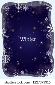 Night Christmas with snowflakes frame vector background for decoration.