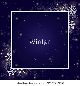 Night Christmas with snowflakes frame vector background for decoration.