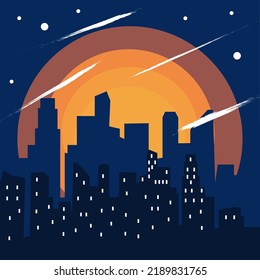 Night city against the backdrop of a glowing moon