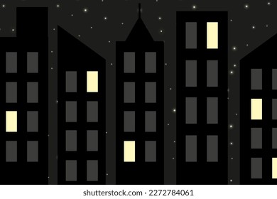 Night city against nighty sky background with stars.