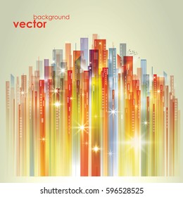 Night city background, with glowing lights, vector illustration