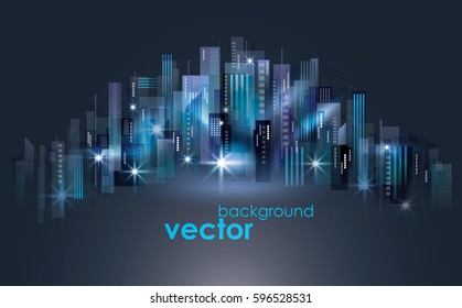 Night city background, with glowing lights, vector illustration