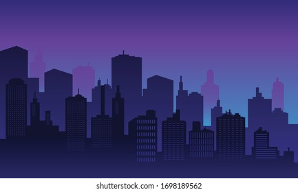 Night city background with many building tall