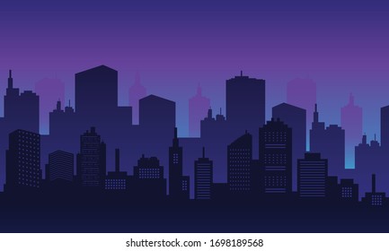 Night city background with many building tall