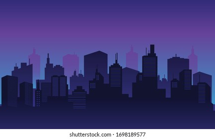 Night city background with many building tall