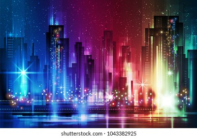 Night city background, vector illustration