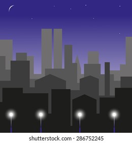Night city. Background. Vector illustration.