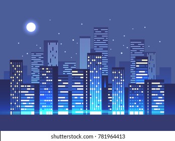 Night city background. Vector illustration.