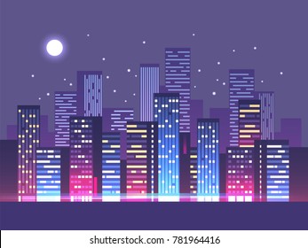 Night city background. Vector illustration.