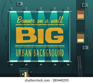 Night city. Banner on a wall. Vector illustration.