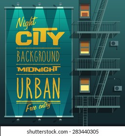 Night city. Banner on a wall. Vector illustration.