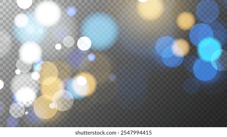 Luces bokeh de la ciudad de la noche. Abstractas fondo borroso. Efecto de luz borrosa brillante. Fondo transparente. Ilustración vectorial.