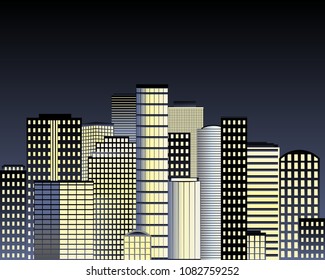 Night city. Building. Urban landscape. Skyscrapers.