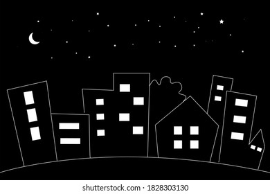 Night city buildings for background. Vector 