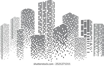 Night city buildings. Cityscape with skyscrapers silhouette. Urban landscape.