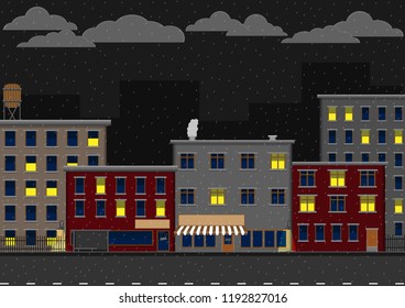 night city card. night park. rainy weather. Vector illustration